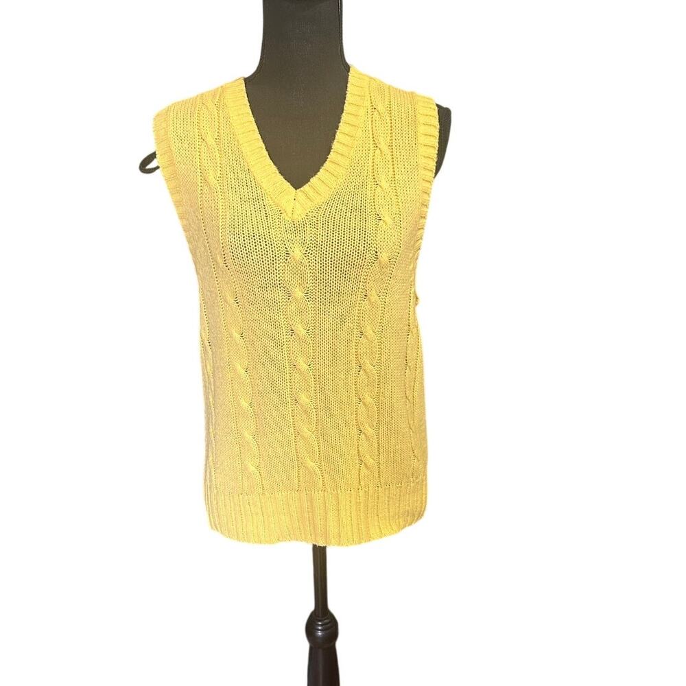 Vintage Boundary Waters Yellow Knit Sweater Vest Cozy Preppy Women’s L